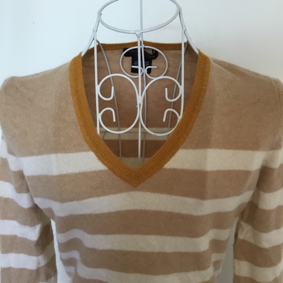 Lord & Taylor striped v neck cashmere sweater - Picture 6 of 7